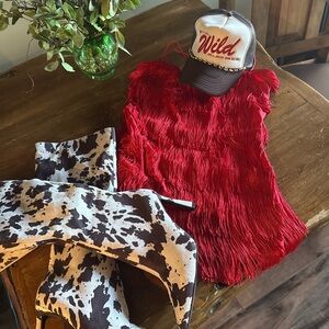 12th Tribe Red Fringe Jumpsuit